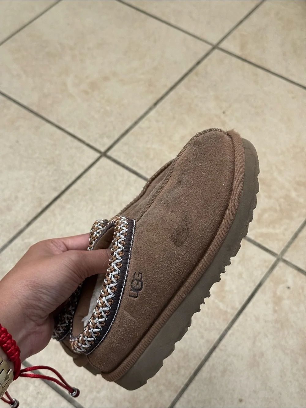 UGG Brown Suede Cozy Slip-On Mules with Braided Trim